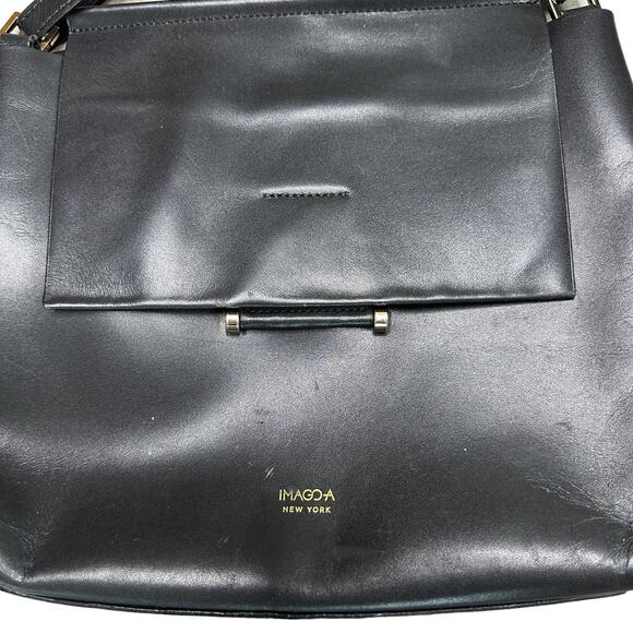IMAGO-A Black Leather Basic Shoulder Bag Purse - Picture 3 of 5